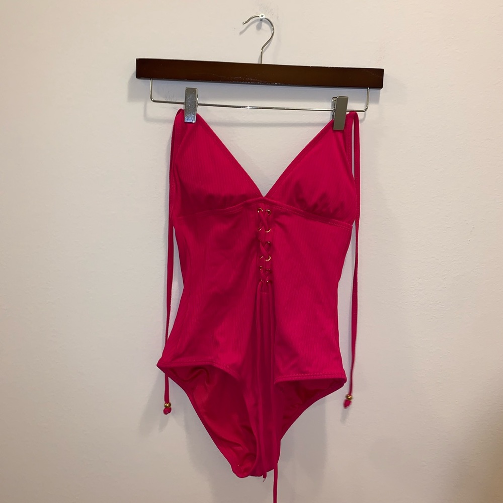 Bongo Pink / Red One Piece Laced Swimsuit size S - Picture 3 of 12